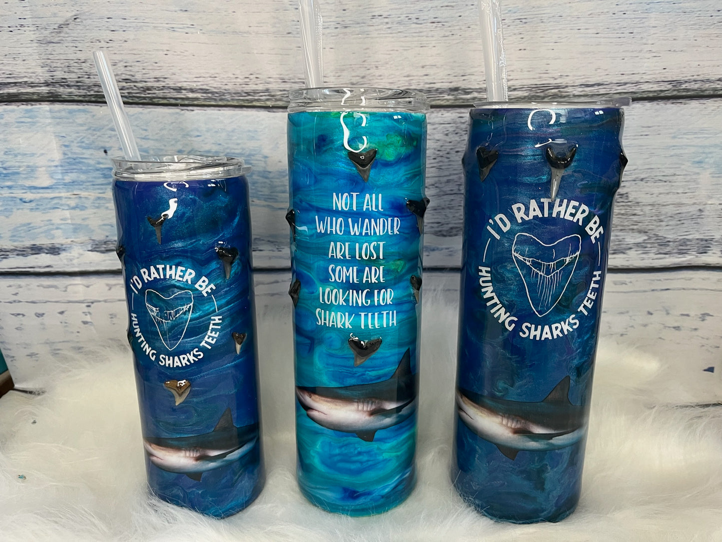 shark teeth in ocean epoxy tumbler
