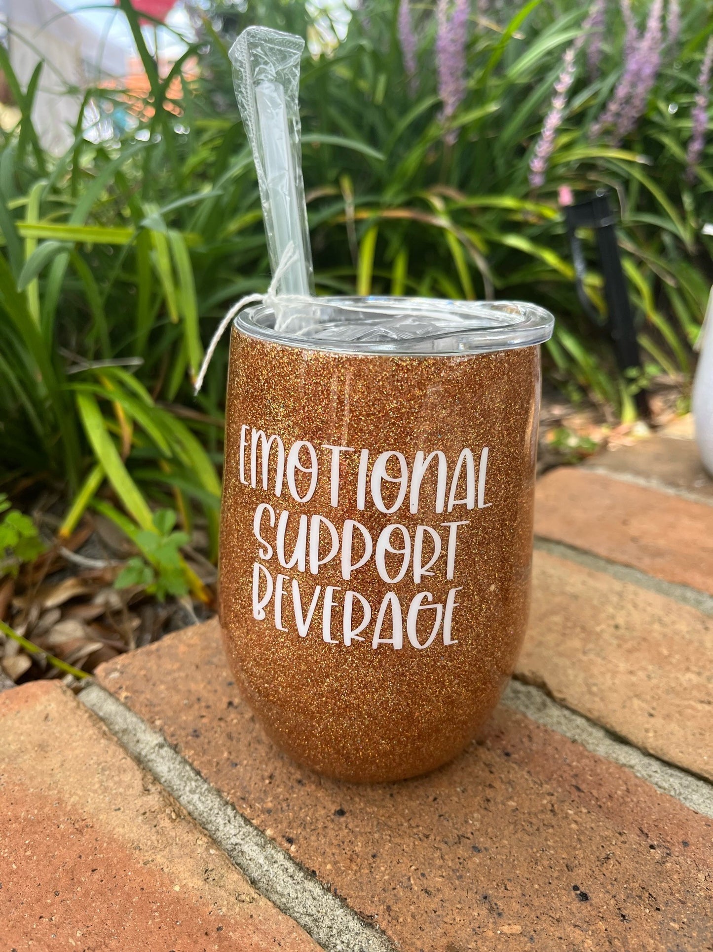Emotional support beverage glitter epoxy tumbler
