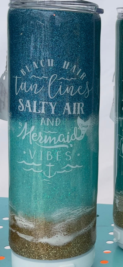 Mermaid #1 Glitter beach epoxy tumbler
