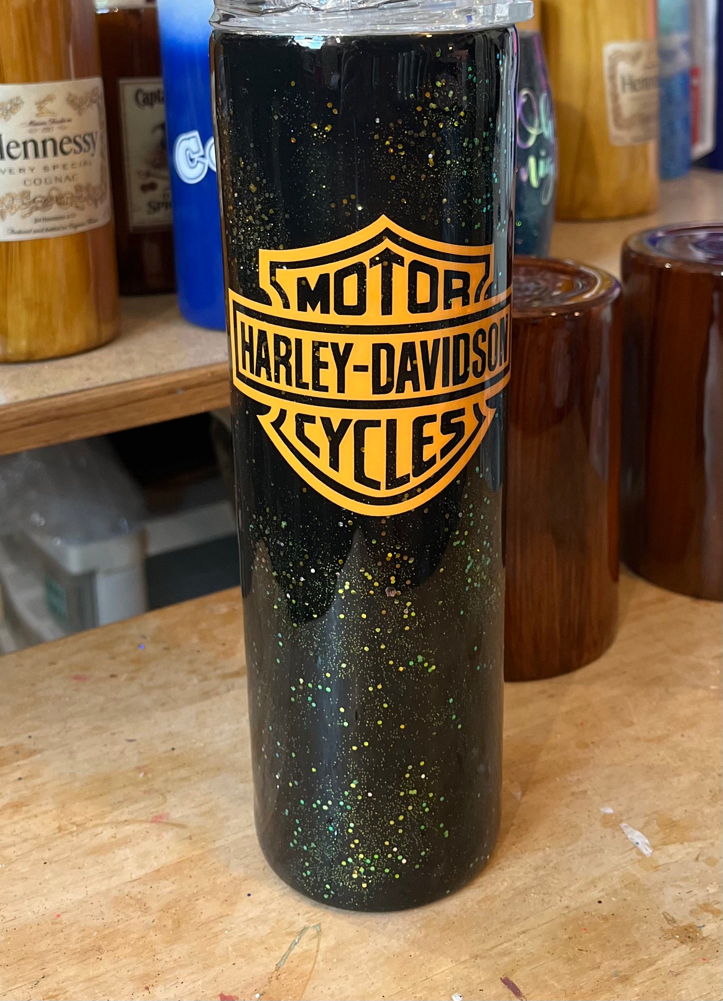 Harley Davidson logo glitter epoxy tumbler