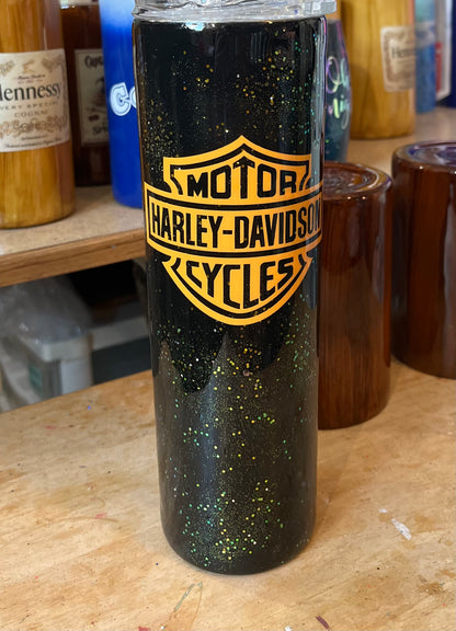 Harley Davidson logo glitter epoxy tumbler