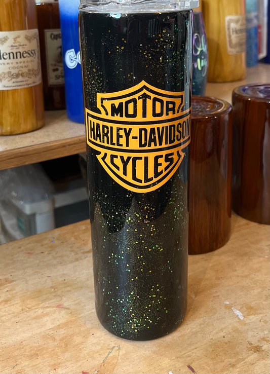 Harley Davidson logo glitter epoxy tumbler