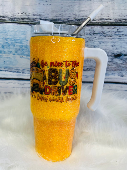 school bus driver glitter epoxy tumbler