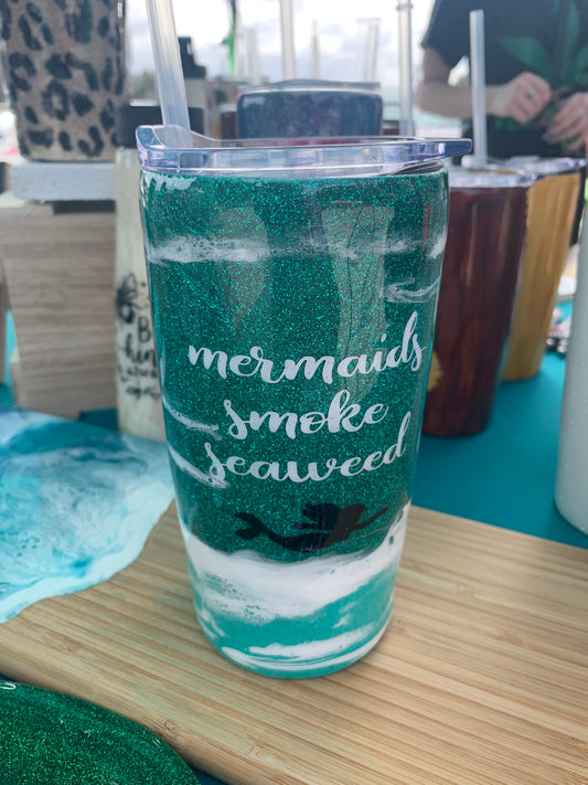 Mermaid #4 Glitter beach epoxy tumbler