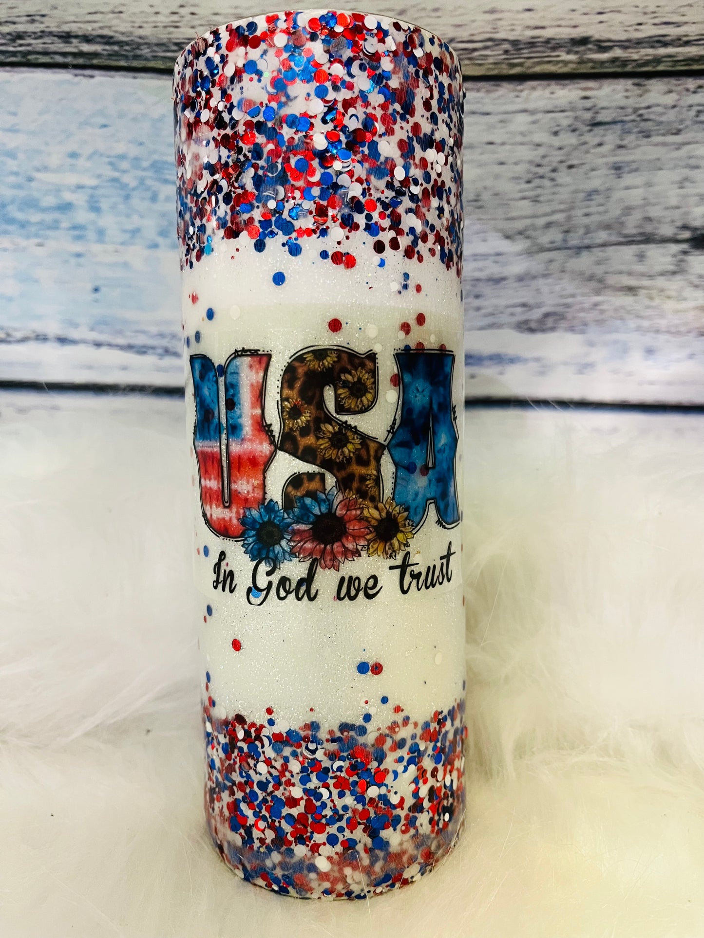 Patriotic glitter epoxy tumbler