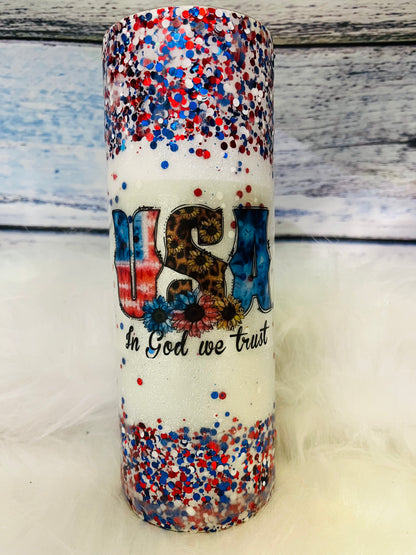 Patriotic glitter epoxy tumbler