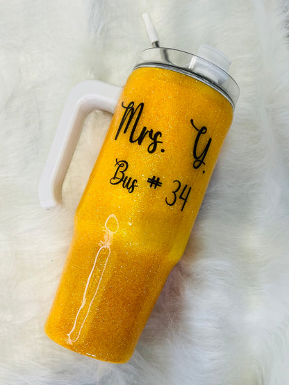 school bus driver glitter epoxy tumbler