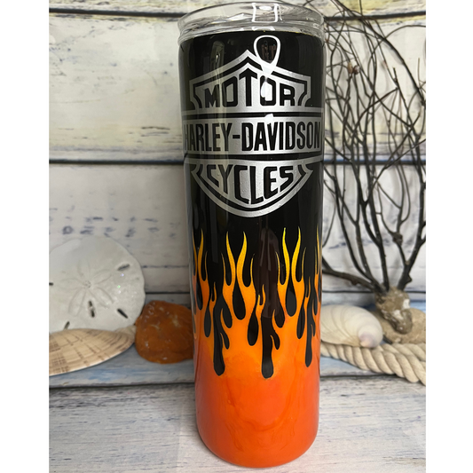 Harley Davidson with flames epoxy tumbler