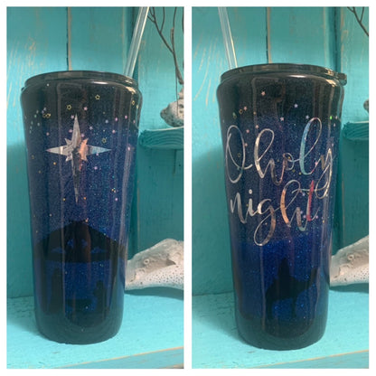 Oh Holy Night nativity glitter epoxy tumbler