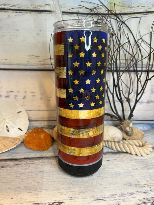 American flag or police flag tumbler with speaker