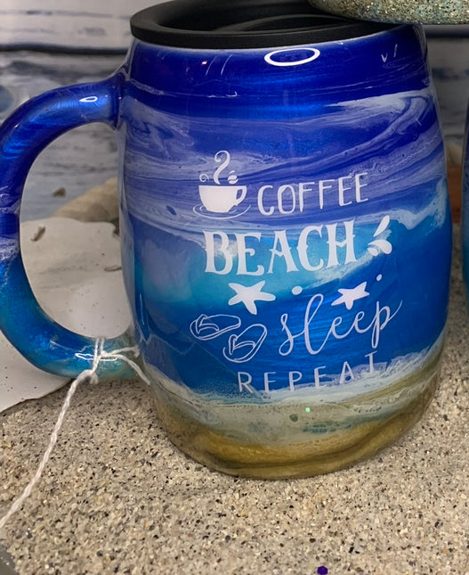 Coffee Beach Sleep Repeat Glitter beach epoxy tumbler