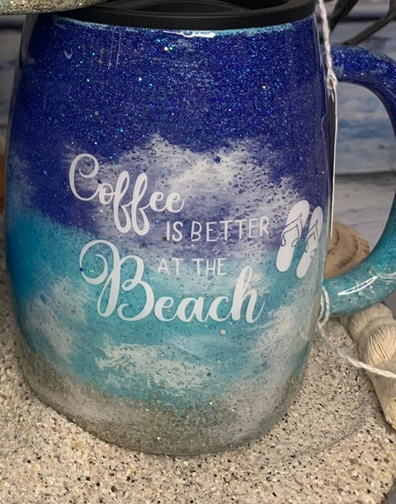 Coffee is better at the beach Glitter beach epoxy tumbler