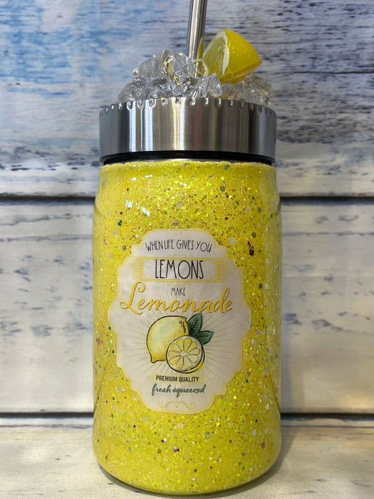 When life give you lemons Make lemonade mason glitter epoxy tumbler