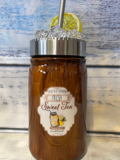 Sweet Tea mason glitter epoxy tumbler