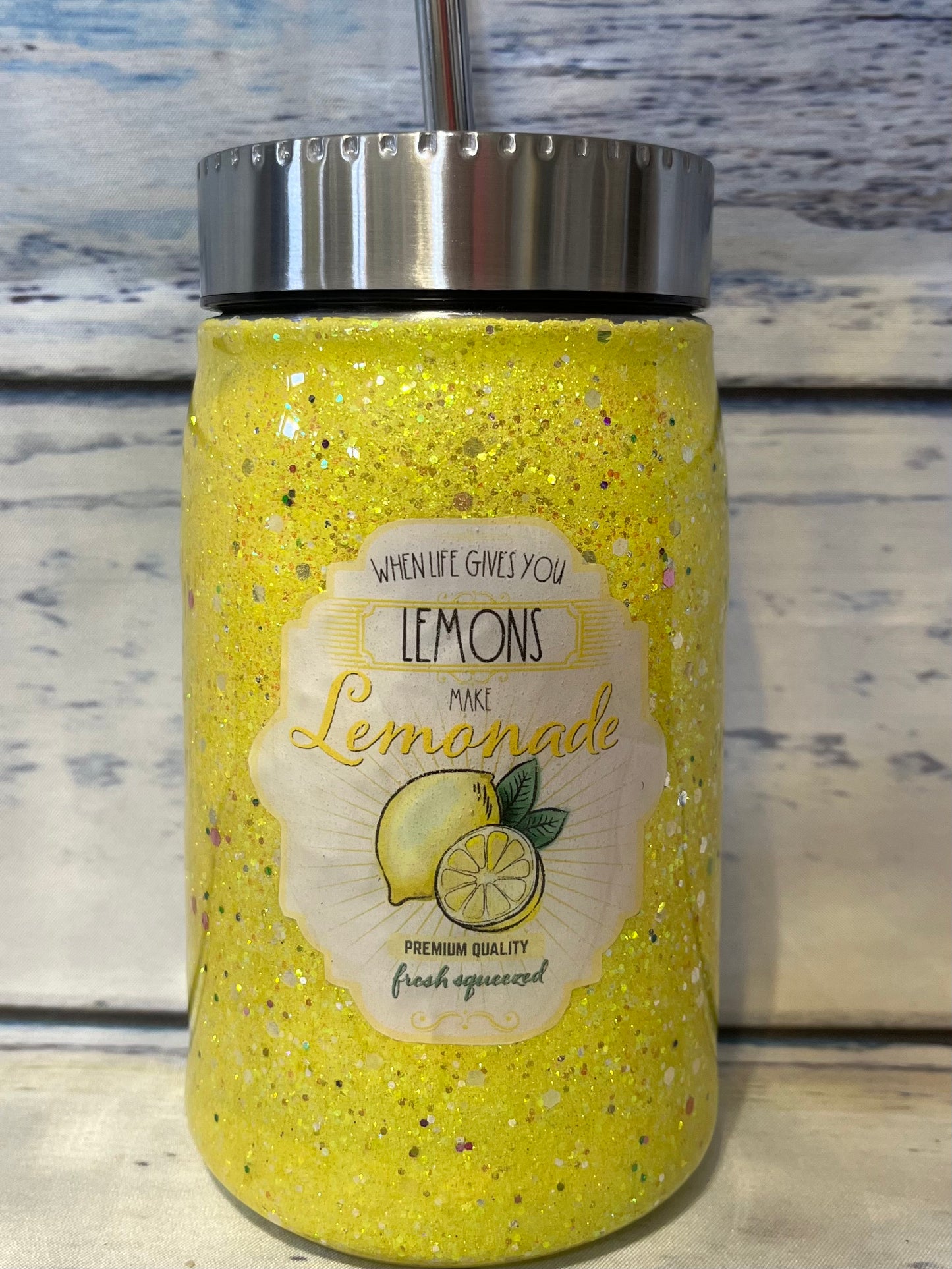 When life give you lemons Make lemonade mason glitter epoxy tumbler