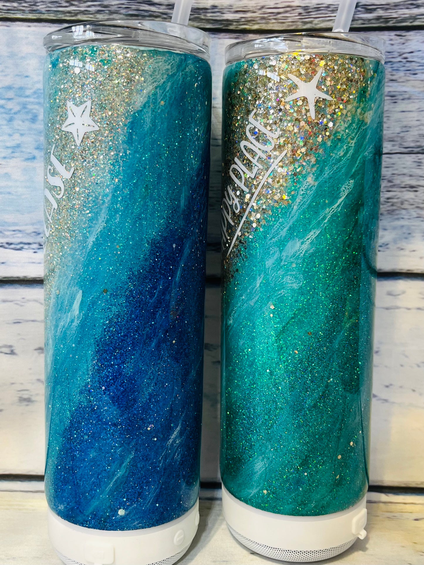 Milky Way style Glitter beach epoxy tumbler