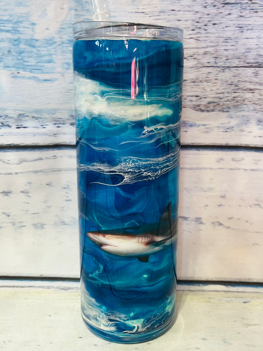 shark in ocean epoxy tumbler