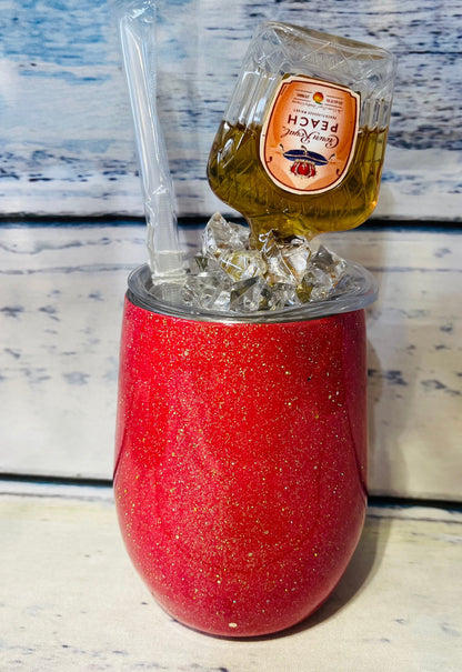 Crown Royal peach topper glitter epoxy tumbler