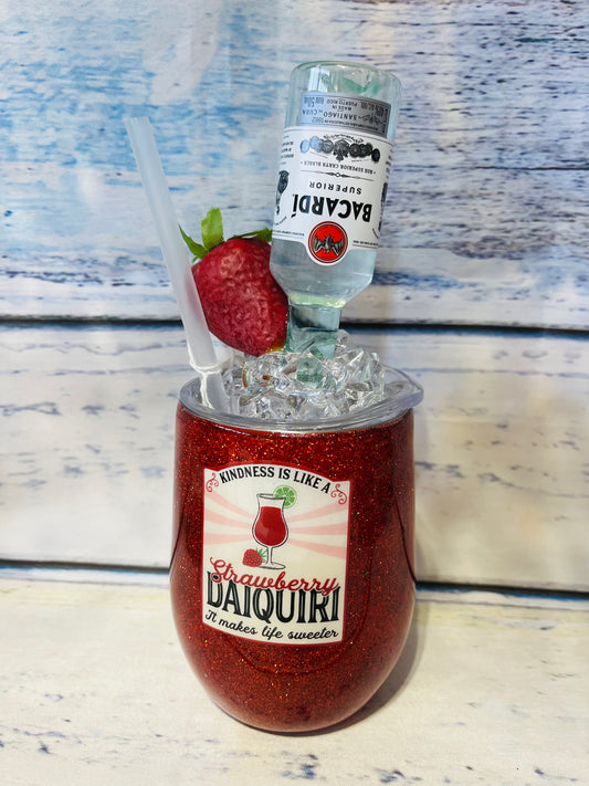 Strawberry daiquiri topper glitter epoxy tumbler