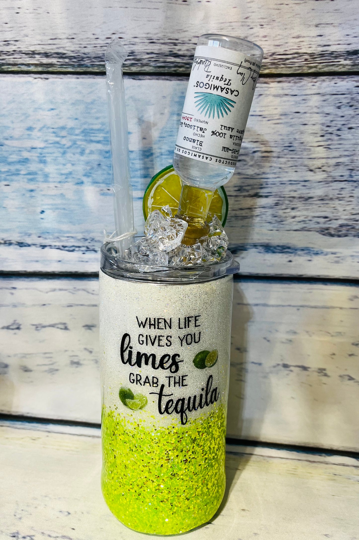 When life give you limes Grab the tequila glitter epoxy tumbler