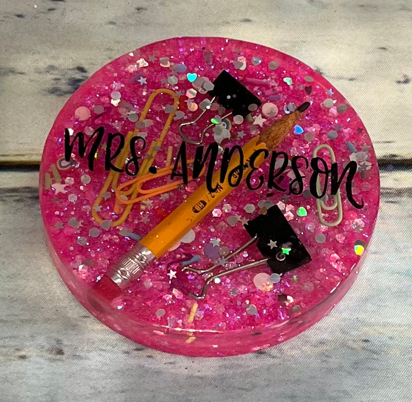 Custom glitter epoxy desk coaster