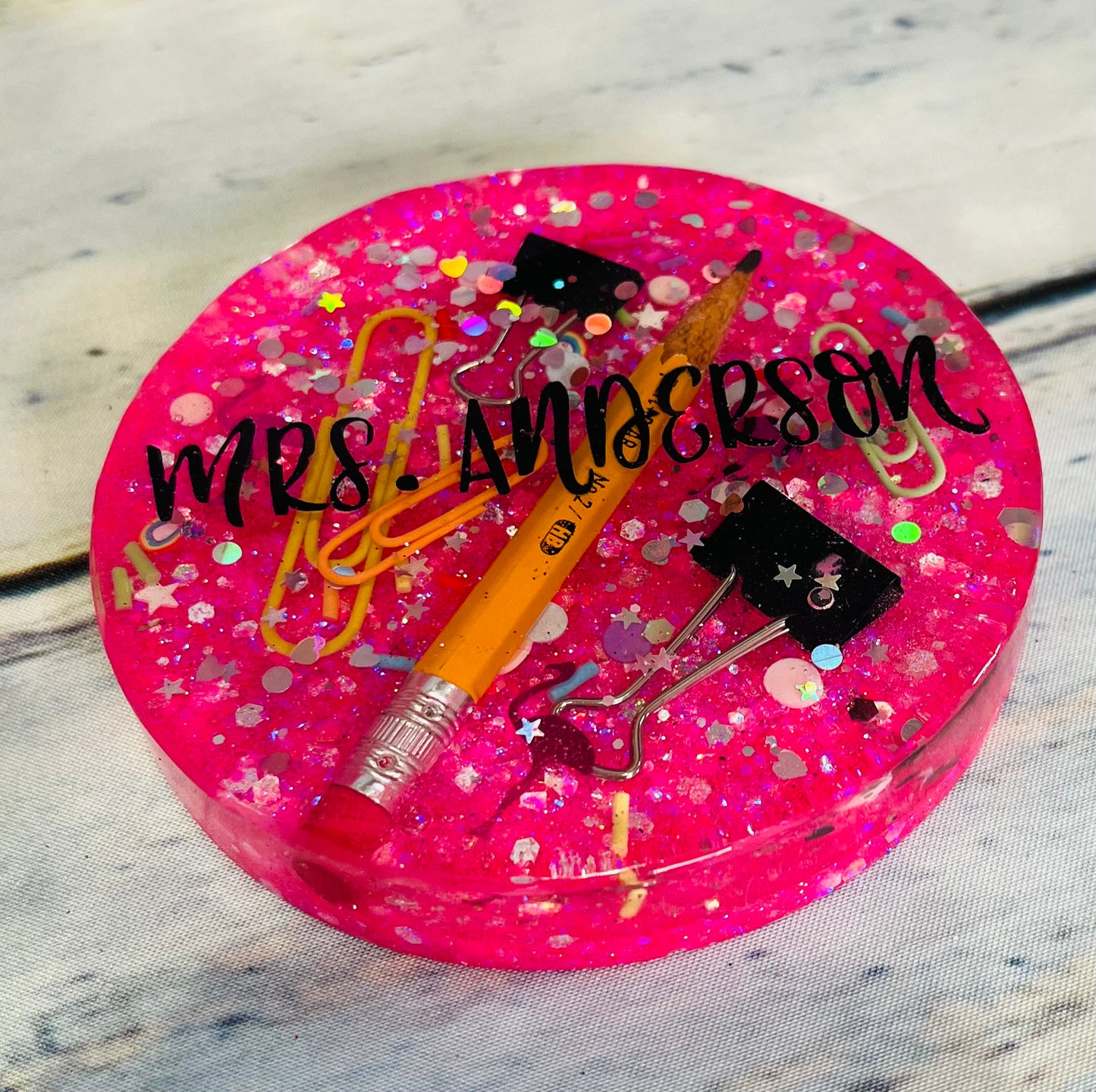 Custom glitter epoxy desk coaster