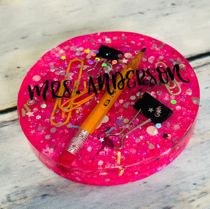 Custom glitter epoxy desk coaster