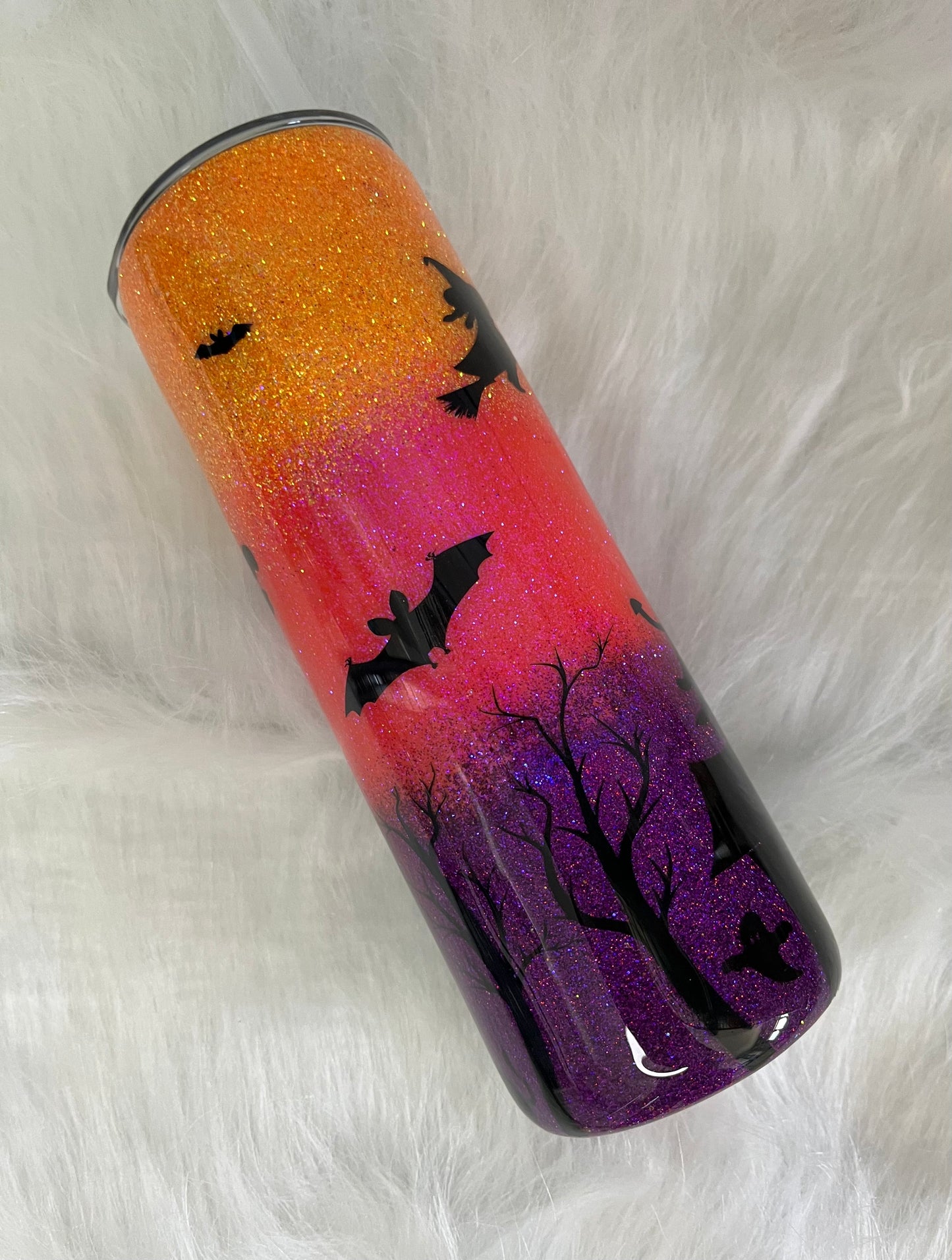 Halloween haunted house glitter epoxy tumbler