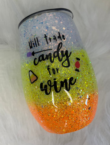 candy corn wine glitter epoxy tumbler