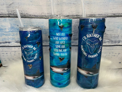 shark teeth in ocean epoxy tumbler