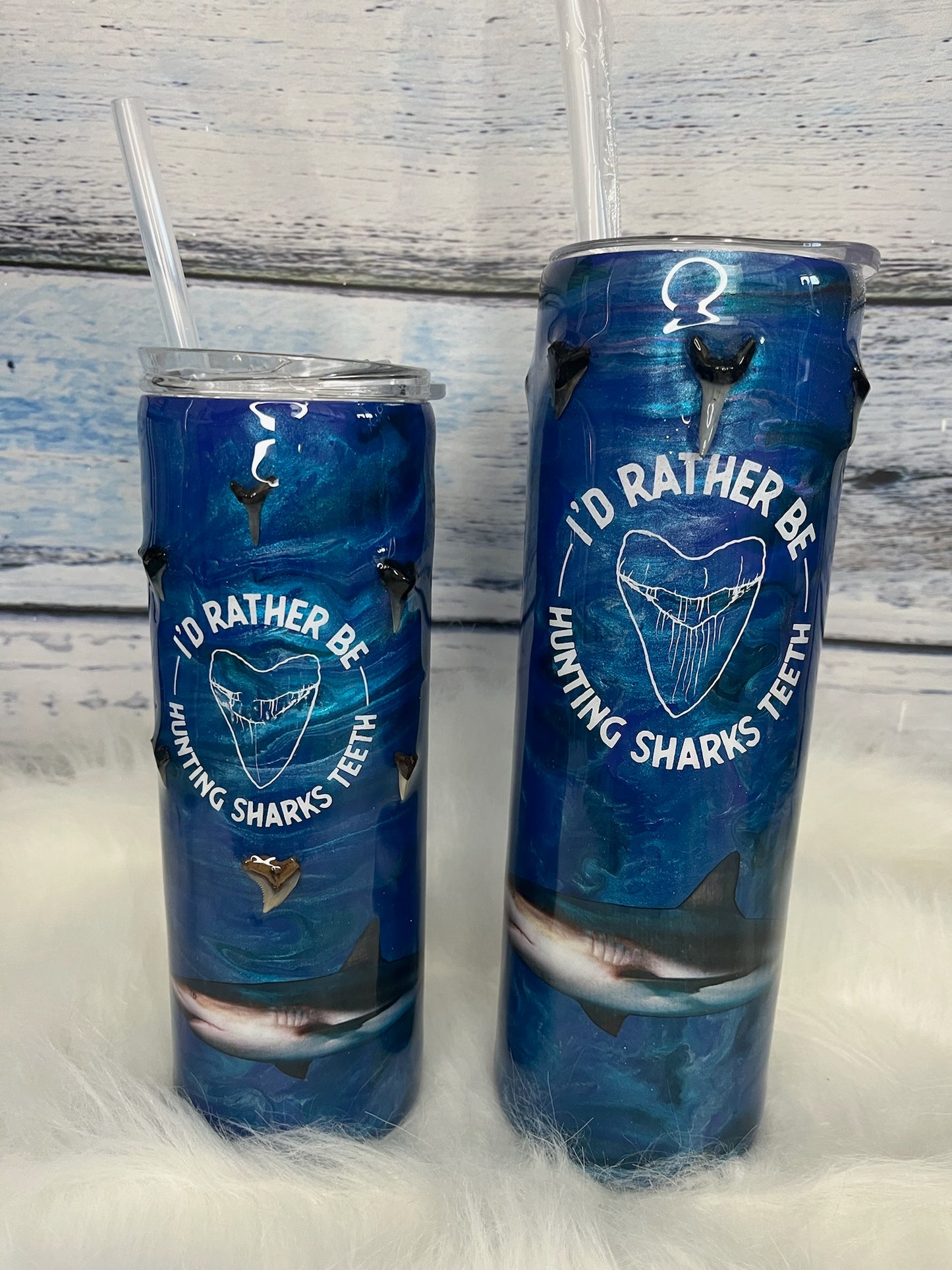 shark teeth in ocean epoxy tumbler