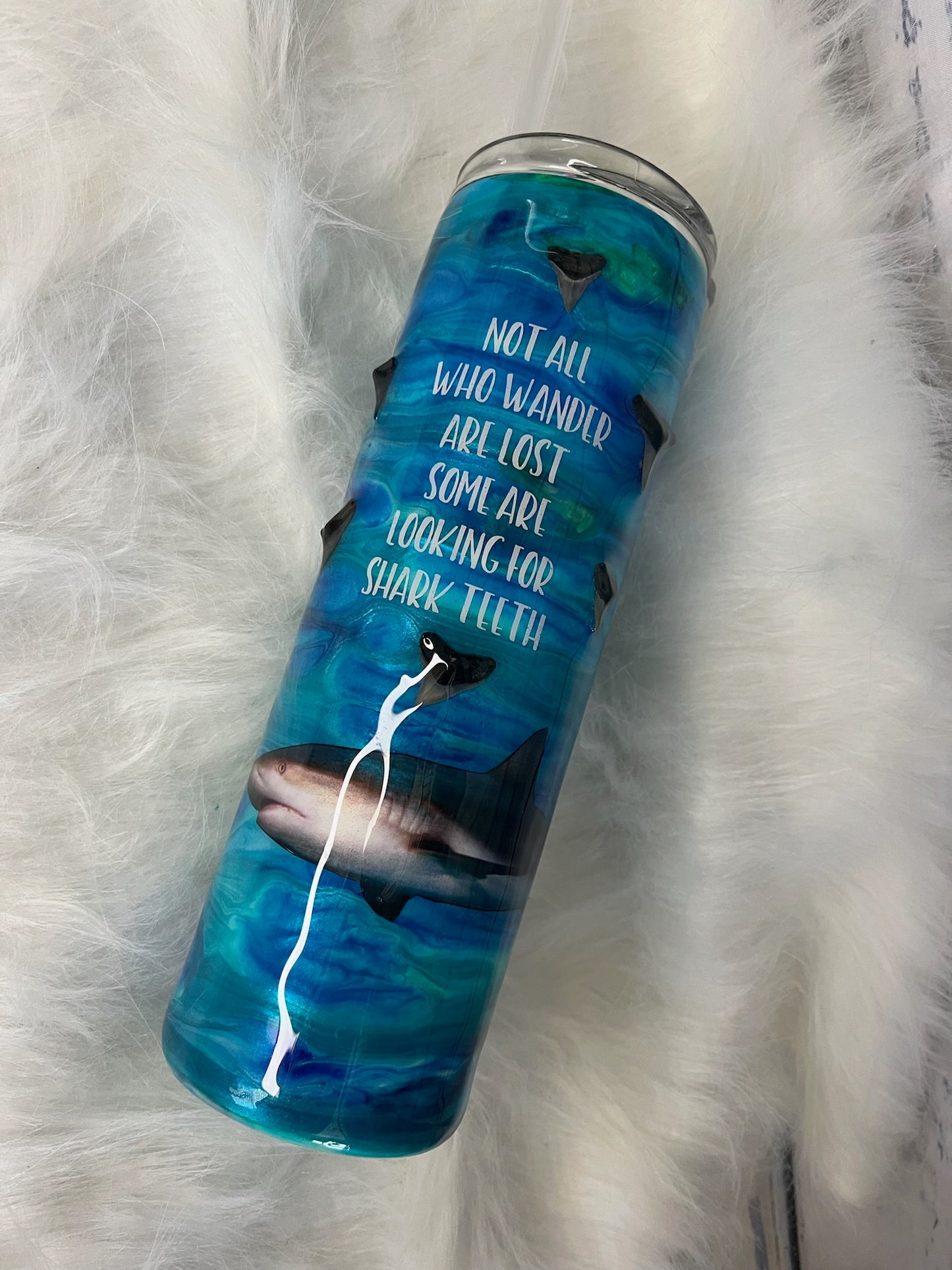 shark teeth in ocean epoxy tumbler