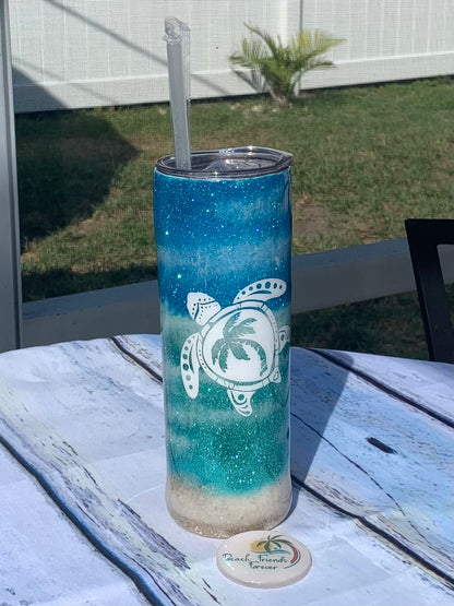 Sea turtle Glitter beach epoxy tumbler