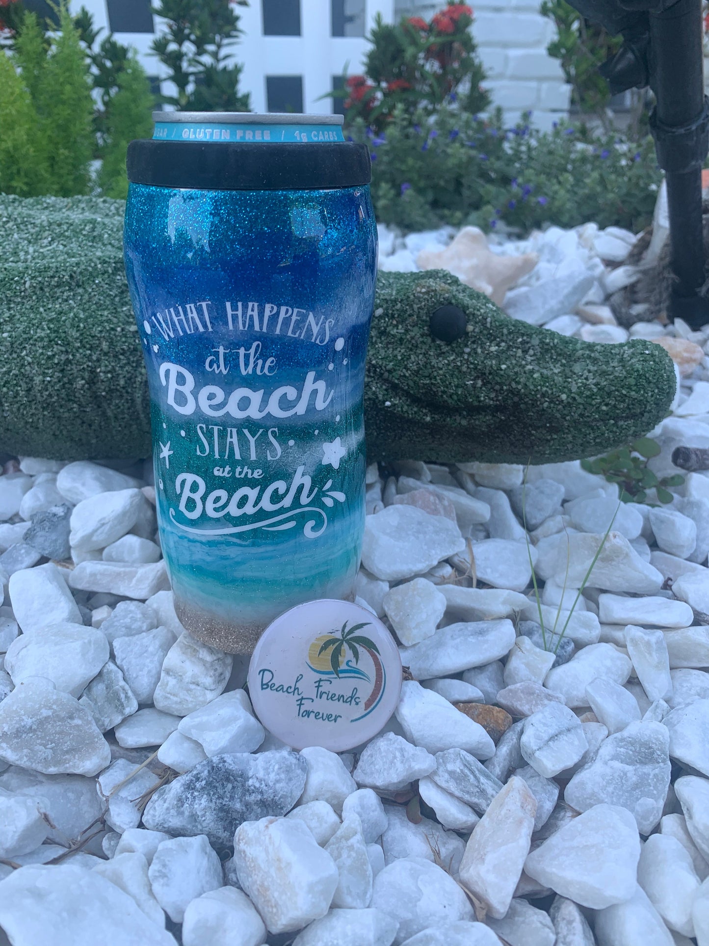 What happens on the beach stays on the beach Glitter beach epoxy tumbler