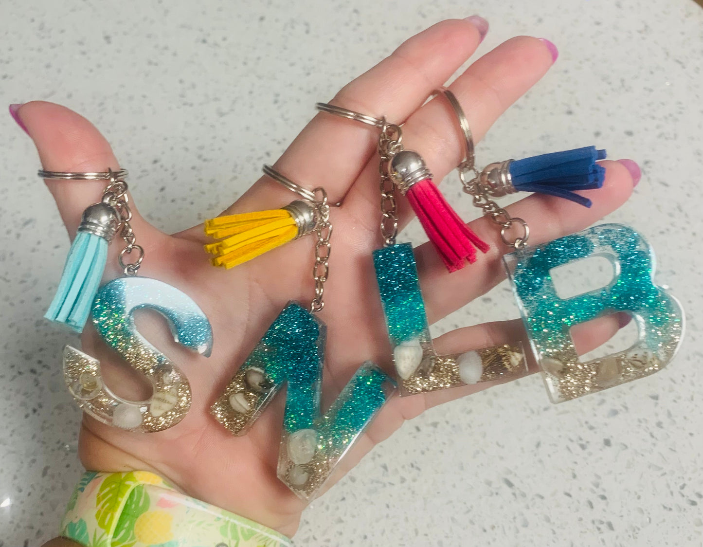 Alphabet beach glitter keychain