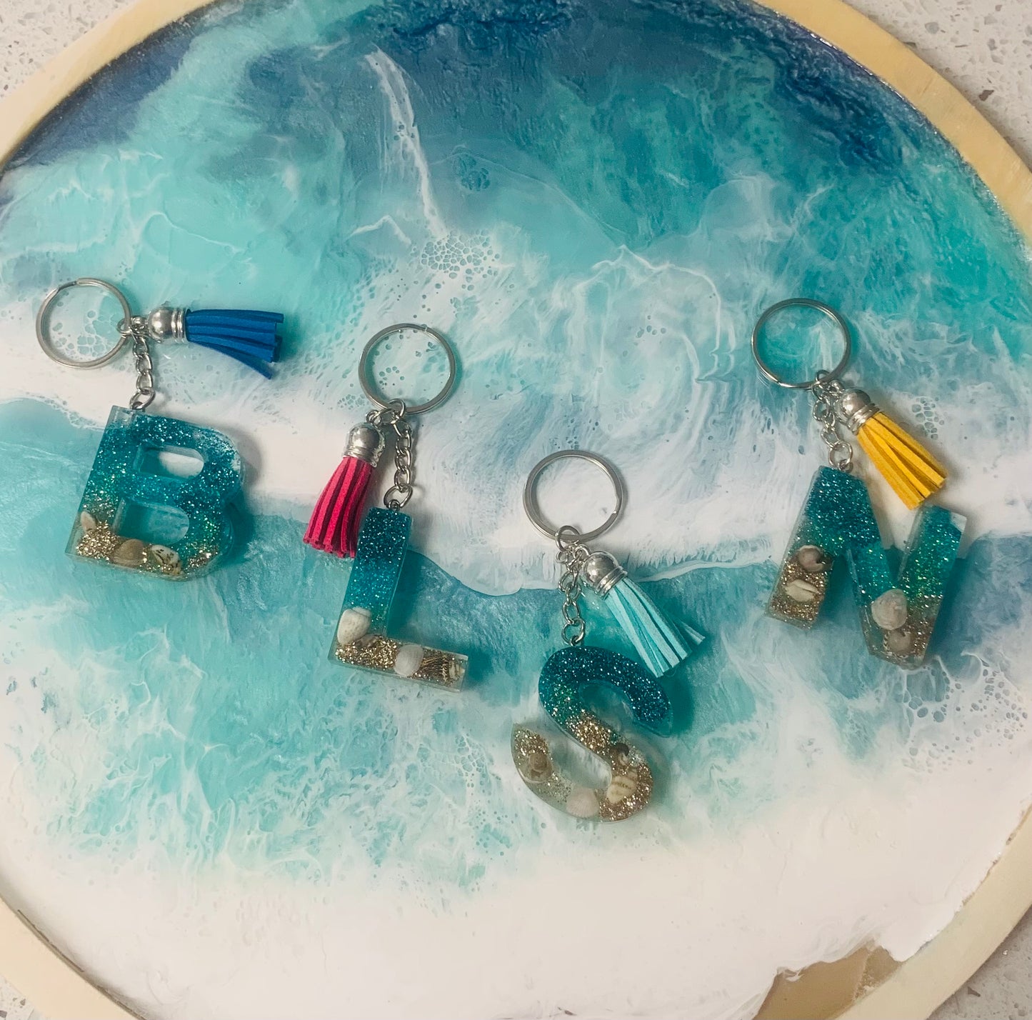 Alphabet beach glitter keychain