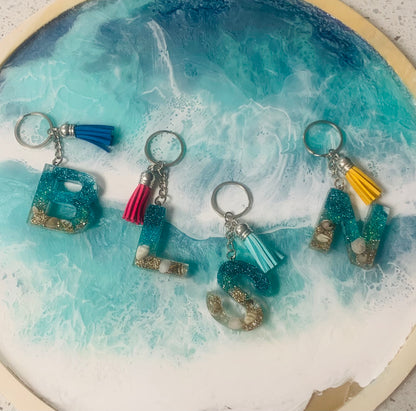 Alphabet beach glitter keychain