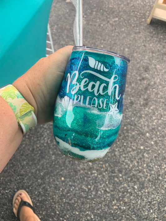 Beach please Glitter beach epoxy tumbler