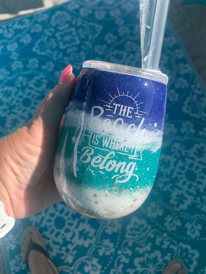 The beach is where I belong Glitter beach epoxy tumbler