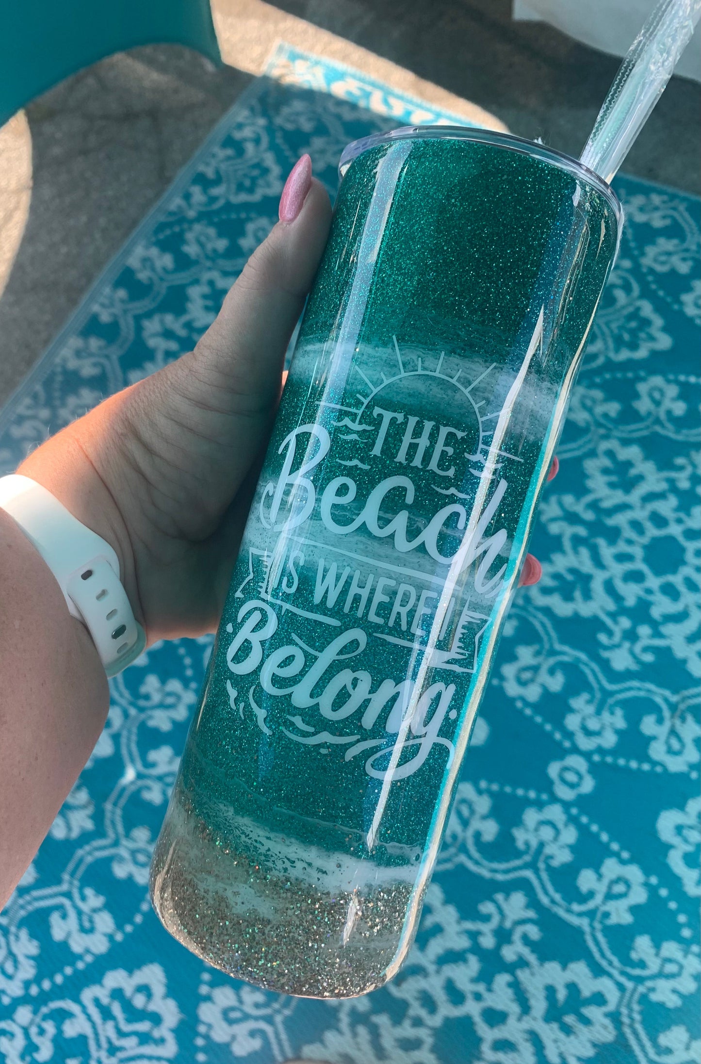 The beach is where I belong Glitter beach epoxy tumbler