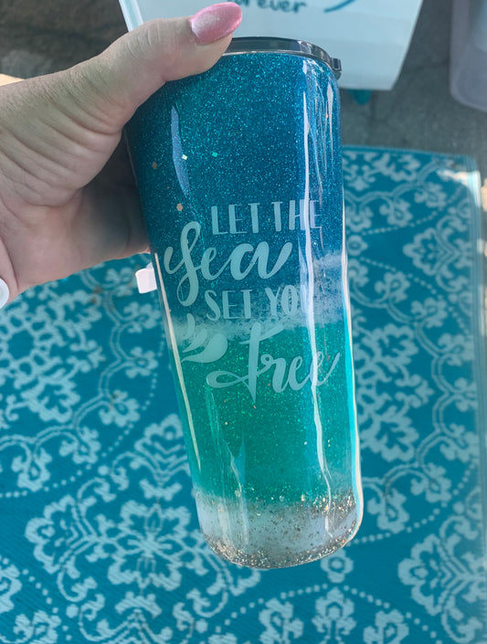 Let the sea set you free beach epoxy tumbler