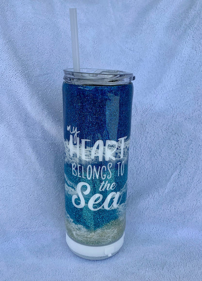 My heart belongs to the sea Glitter beach epoxy tumbler