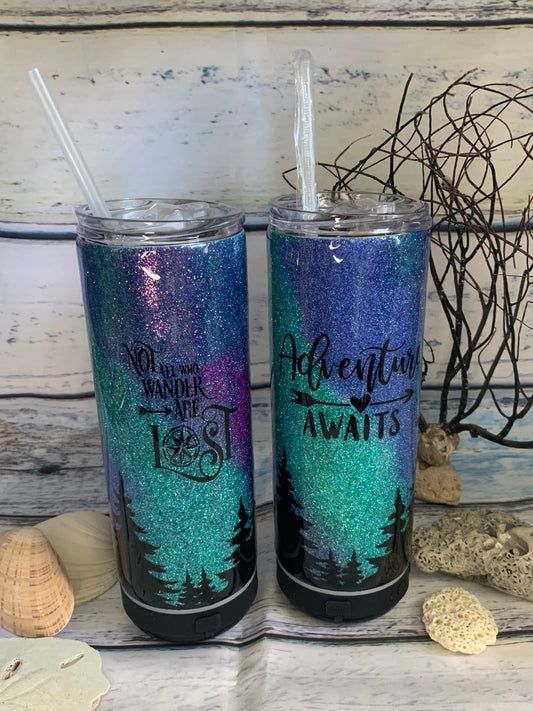 Glitter northern lights adventure tumbler with speaker