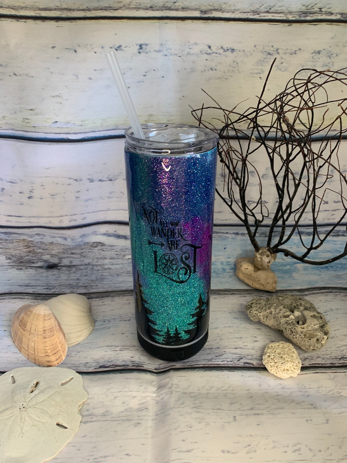 Glitter northern lights adventure tumbler with speaker