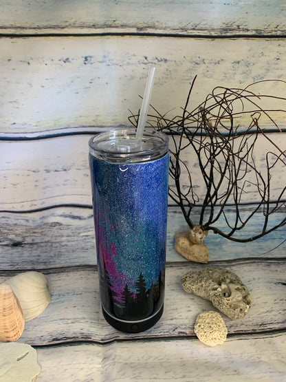 Glitter northern lights adventure tumbler with speaker