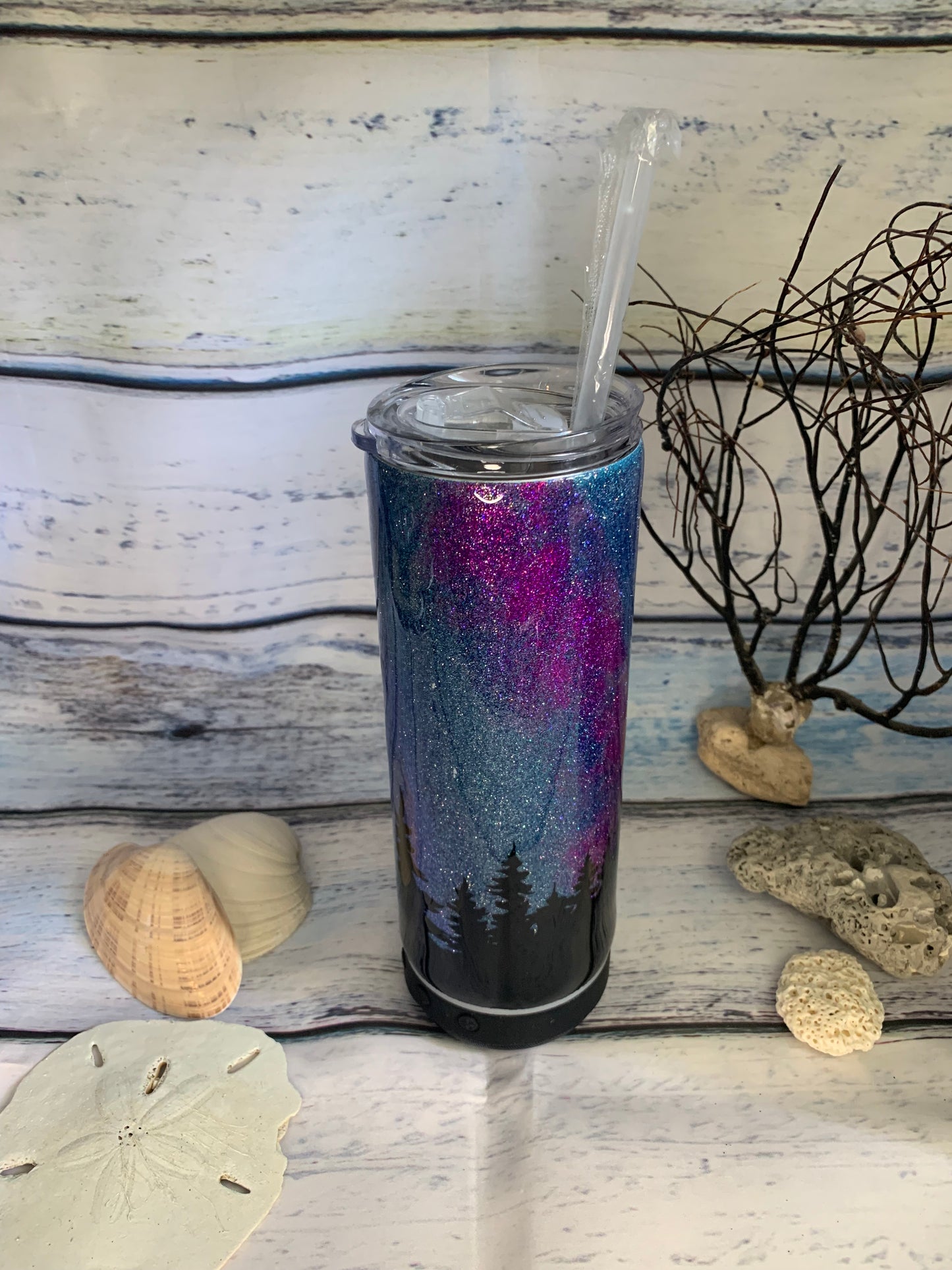 Glitter northern lights adventure tumbler with speaker