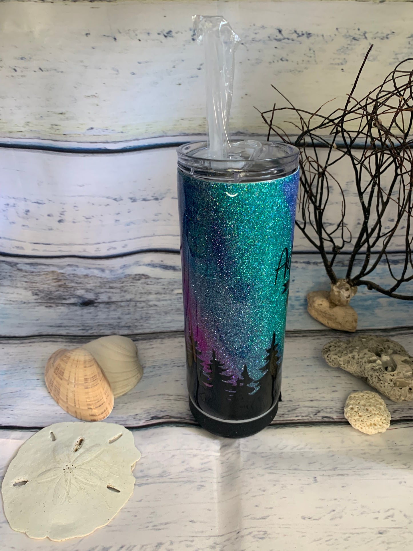 Glitter northern lights adventure tumbler with speaker