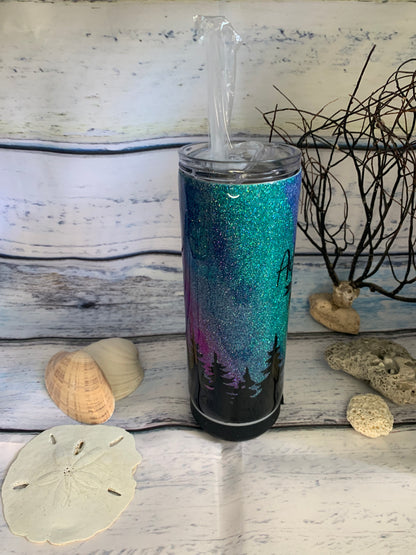 Glitter northern lights adventure tumbler with speaker