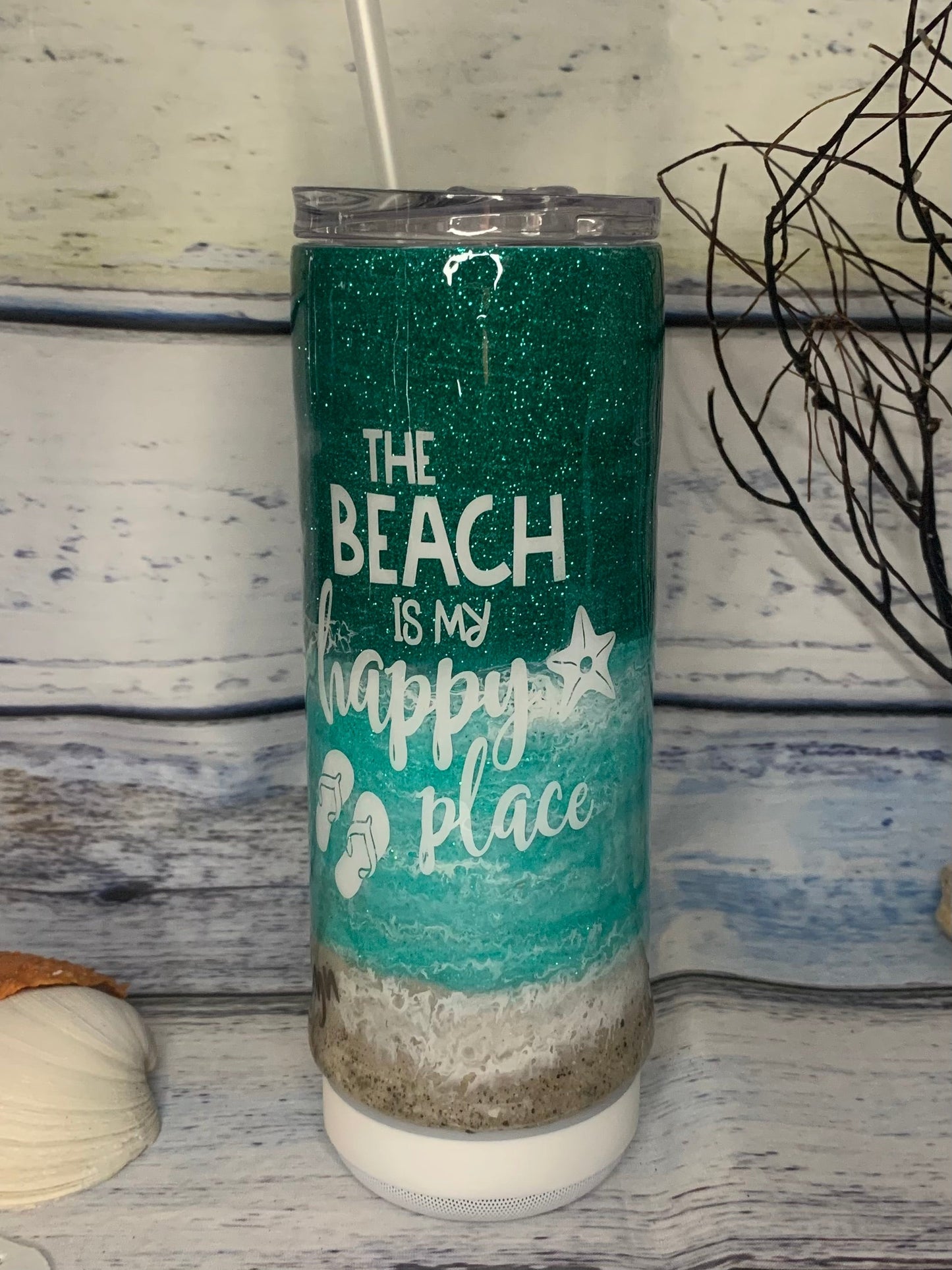 The beach is my happy place beach epoxy tumbler (flip flops)