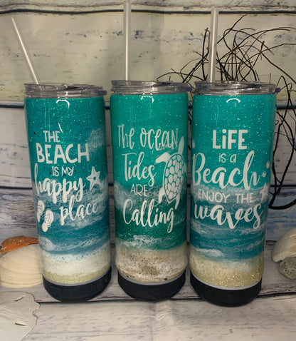 Glitter beach tumbler with speaker